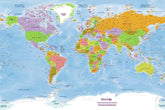 Detailed world map wallpaper featuring all countries with labeled borders and continents.